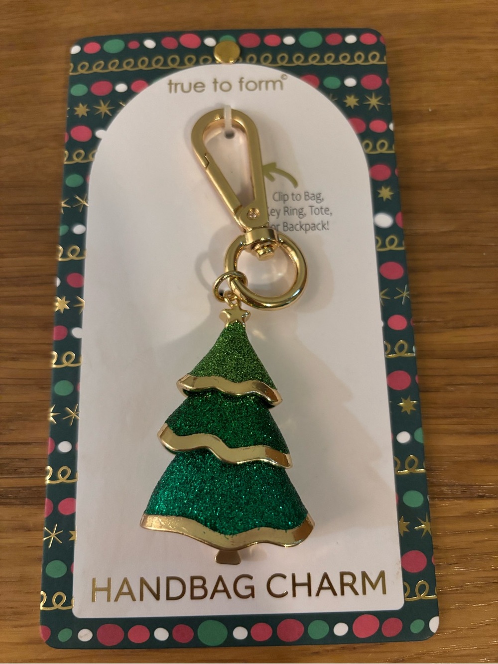 True to Form Green Glitter Christmas Tree Handbag Charm Keychain NWT - Picture 6 of 7